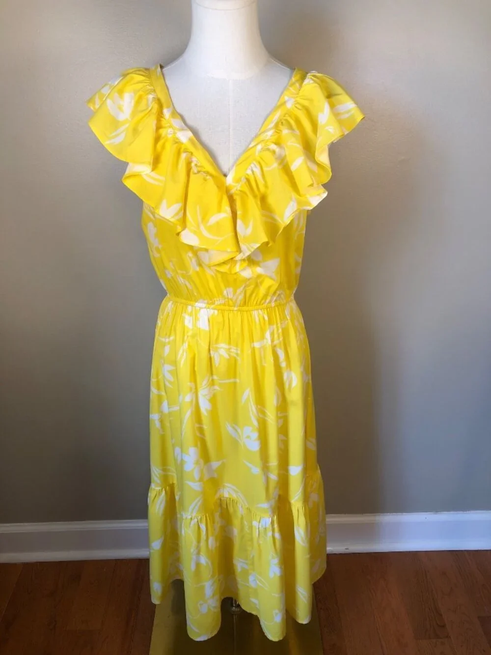 Banana Republic Lightweight Vibrant Yellow Tiered Maxi Dress Cottagecore Boho SP